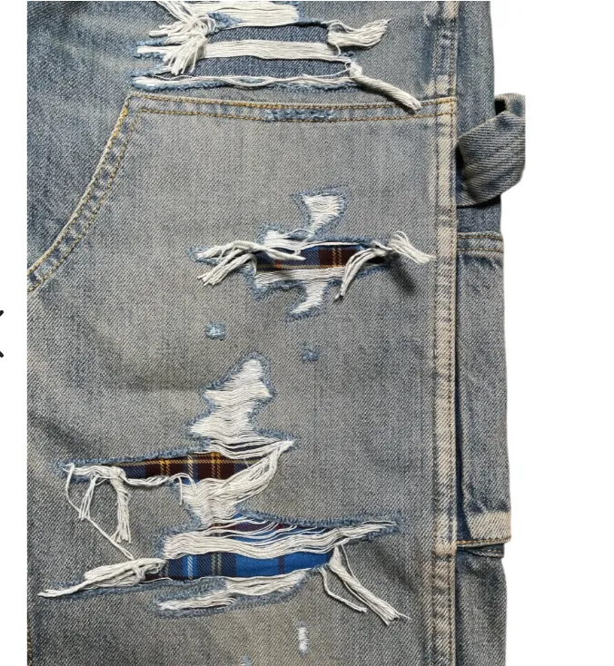 Amiri Distressed Plaid Patch Carpenter Jeans Clay Indigo Pre-Owned