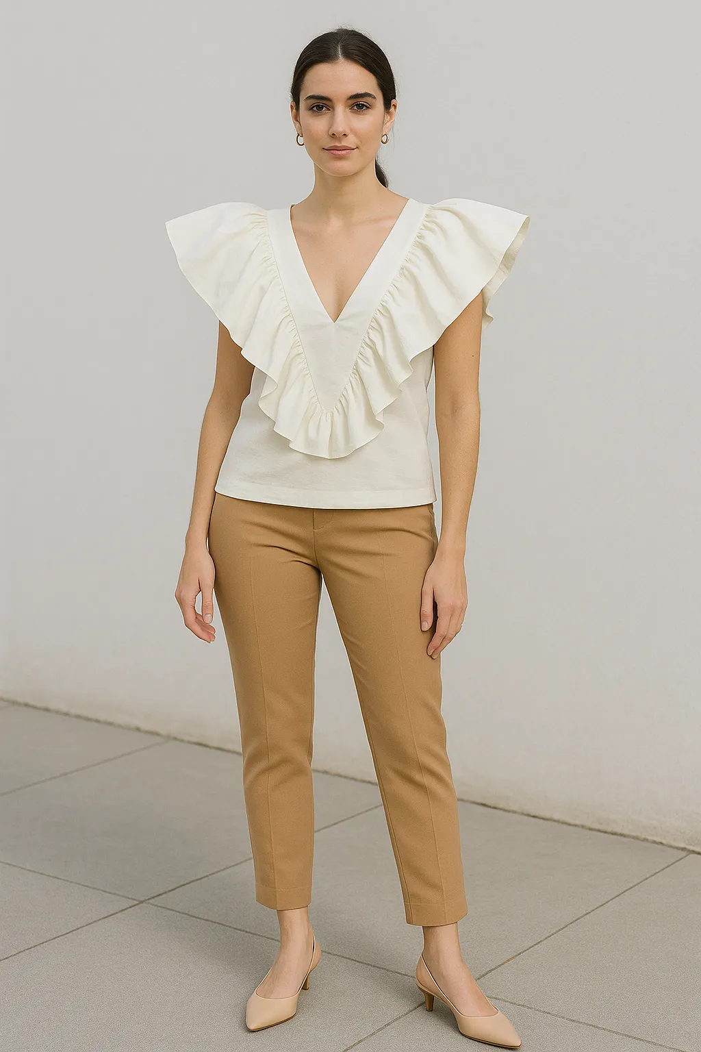 Arggido Ruffle Trim Short Sleeve Top Style 48556