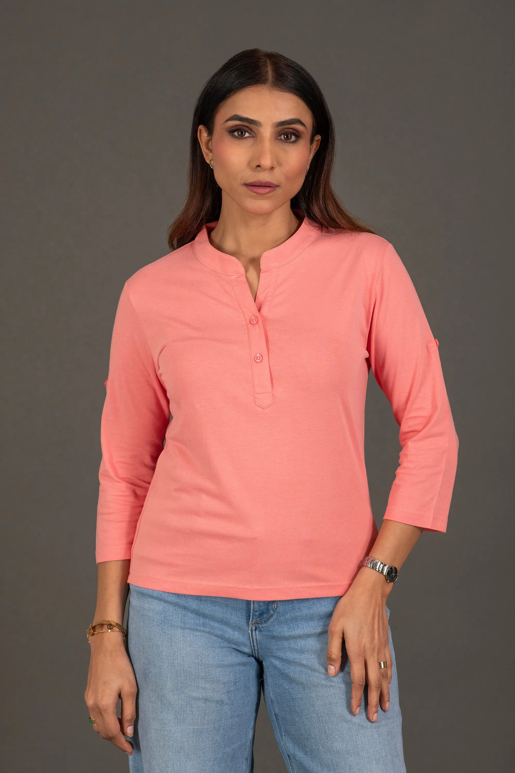 Bambians Blazing Rose Button Top