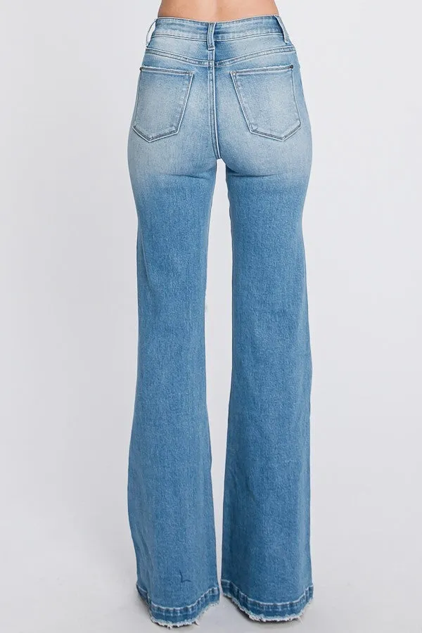 Callie Super High Rise Distressed Flare Jeans