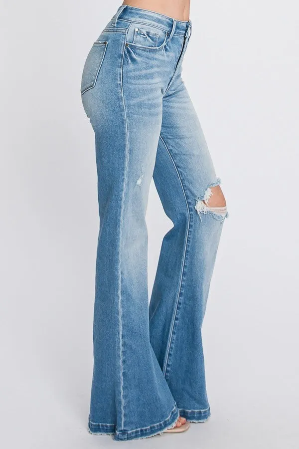 Callie Super High Rise Distressed Flare Jeans