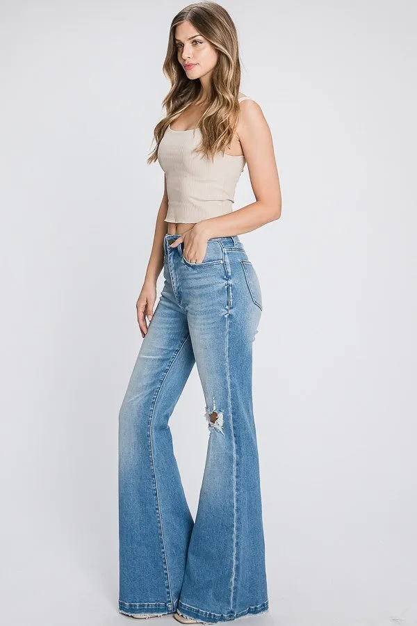 Callie Super High Rise Distressed Flare Jeans