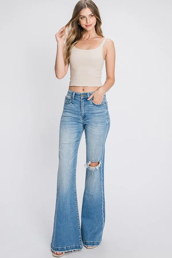 Callie Super High Rise Distressed Flare Jeans