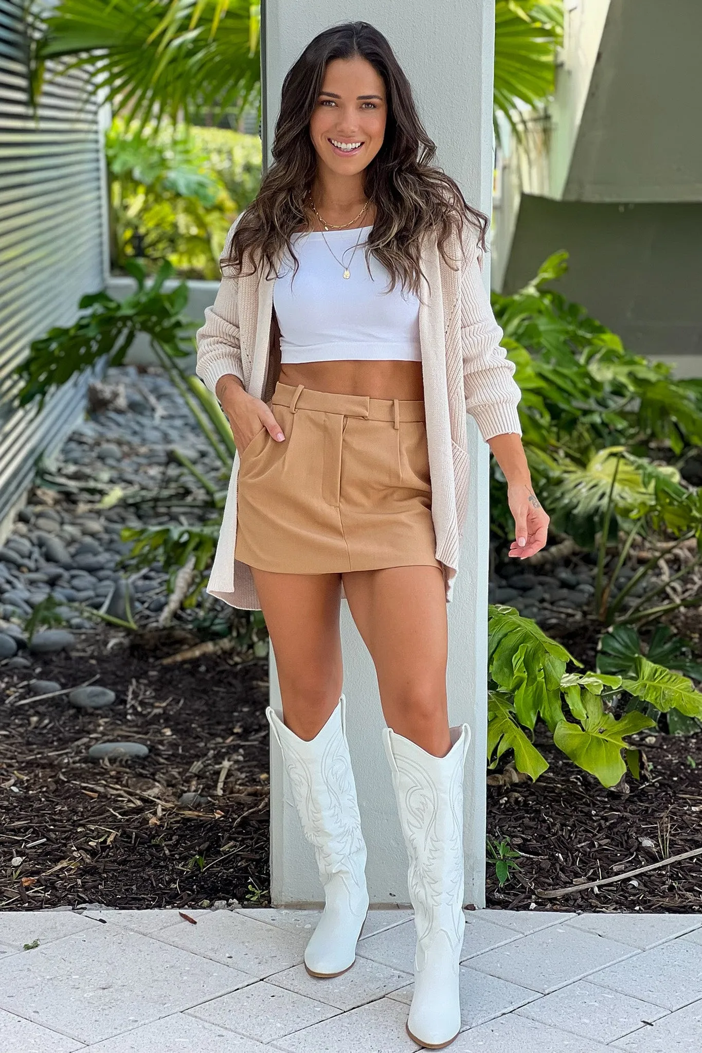 Camel High Waisted Skirt Shorts With Pockets