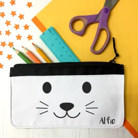 Children's Personalised Cute Animal Face Fabric Pencil Case