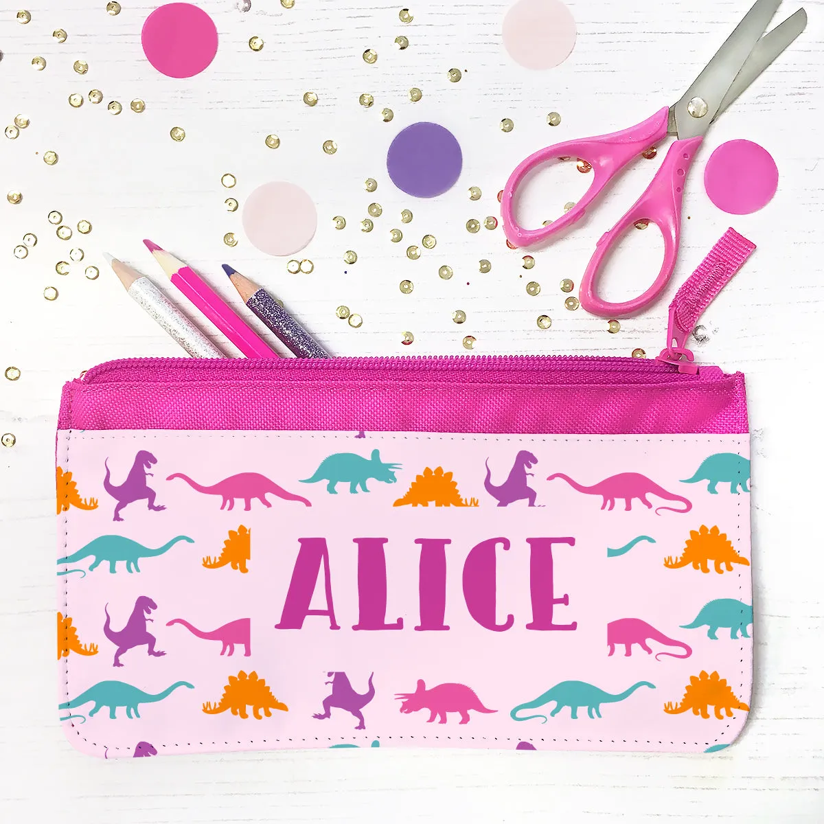 Children's Personalised Dinosaur Pattern Fabric Pencil Case