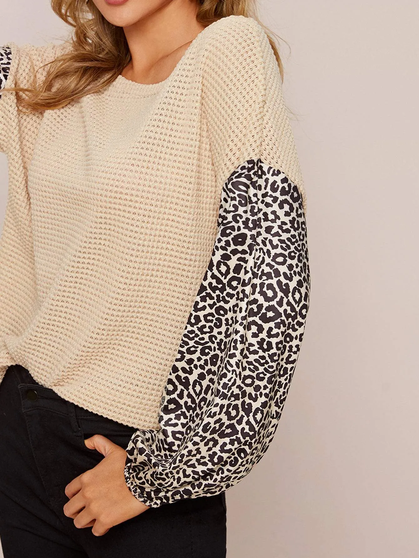Contrast Leopard Boat Neck Top