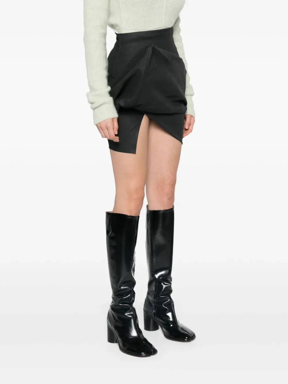 Draped Mini Chalk Stretch Denim Skirt