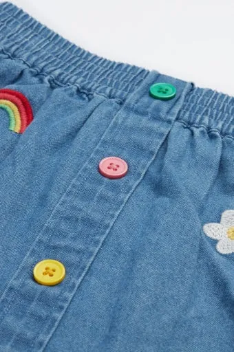Frugi Charley Denim Skirt - Denim/Rainbow Strawberry