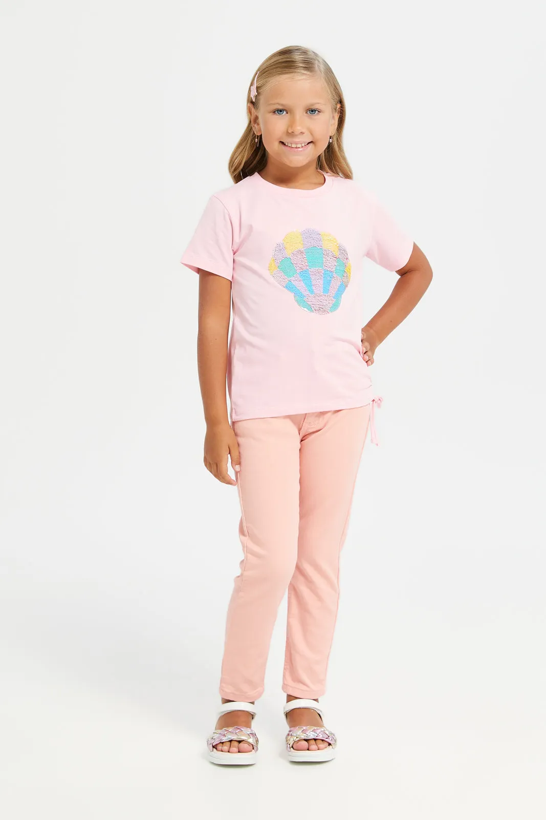 Girls Pink Plain Regular Fit Jeans