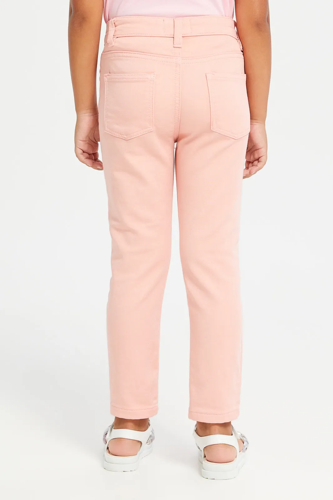 Girls Pink Plain Regular Fit Jeans