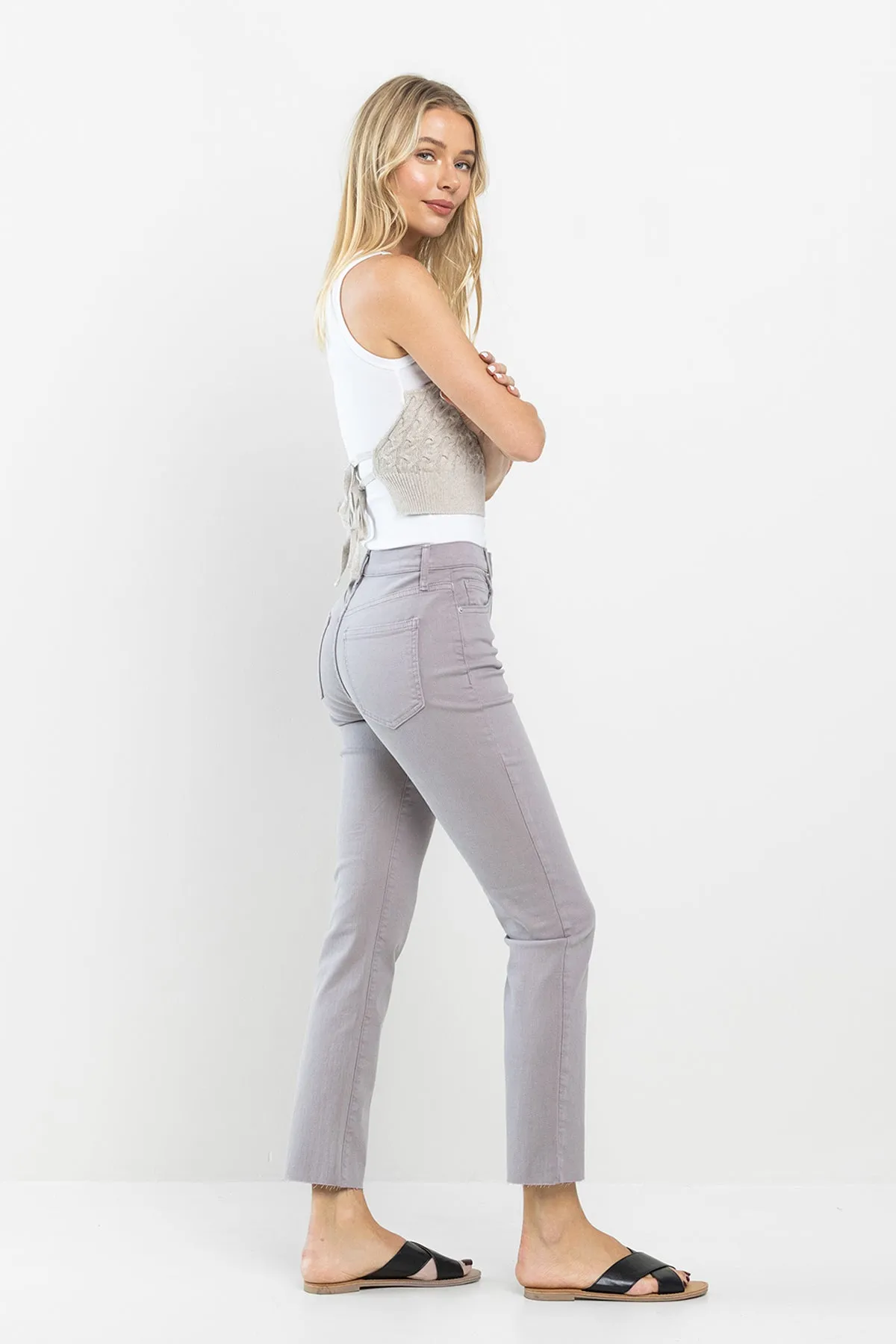 HIGH RISE SLIM STRAIGHT CROP JEANS  / SP-P11972SG