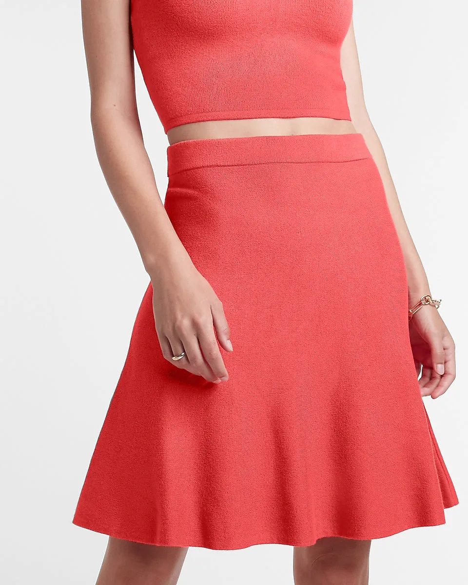High Waisted Mini Sweater Skirt in Tomato Red