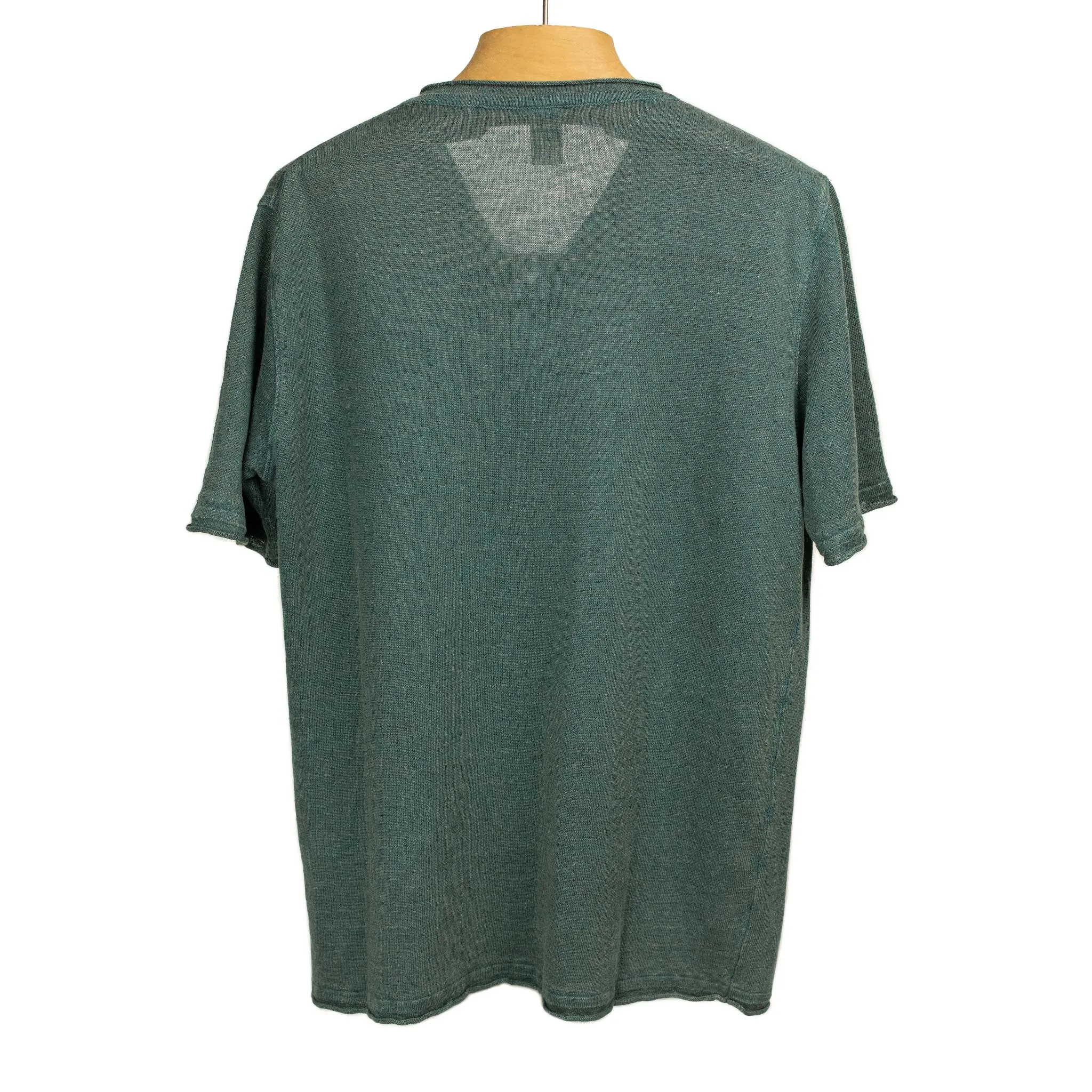 Knit short sleeve henley tee in faded petrol linen (restock)