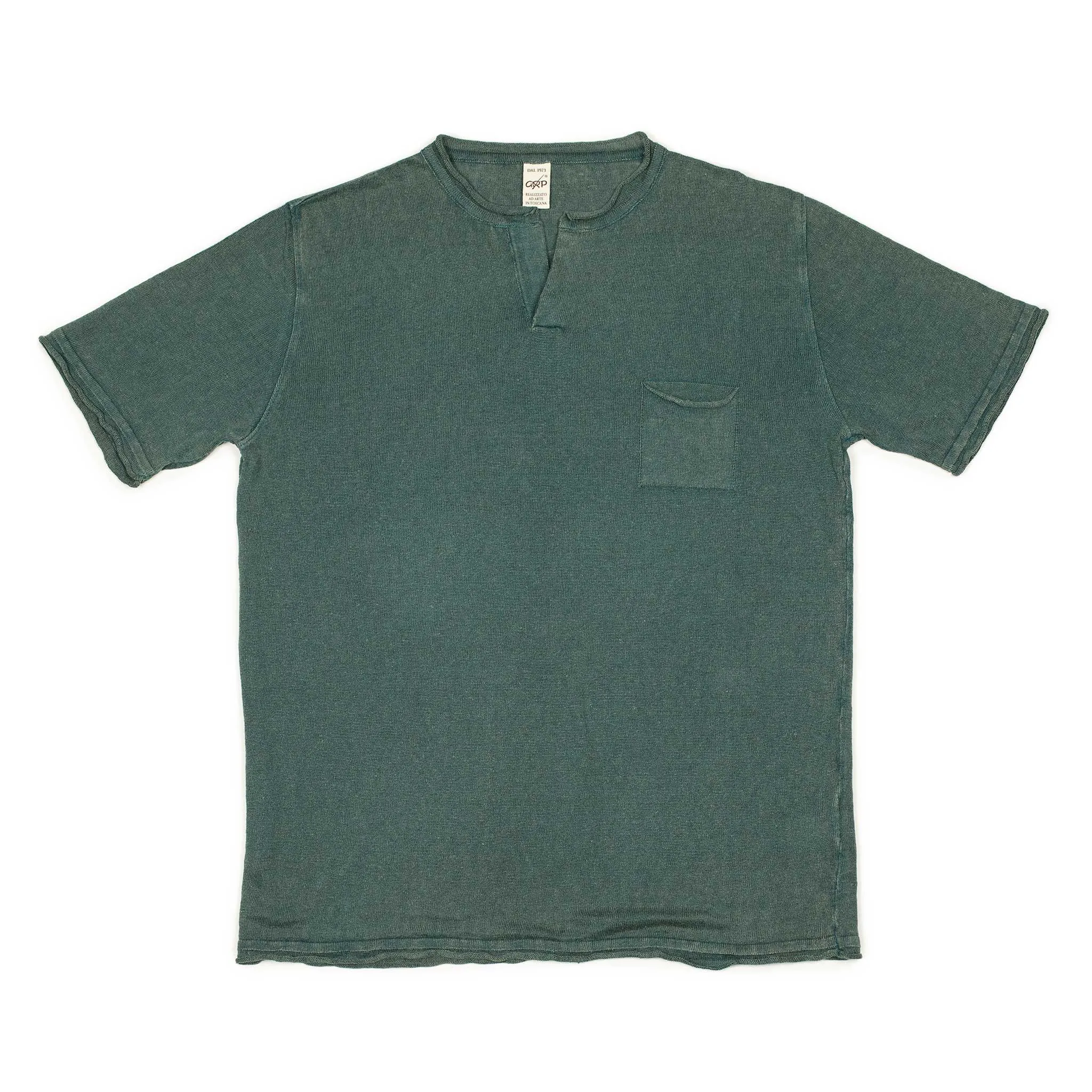 Knit short sleeve henley tee in faded petrol linen (restock)