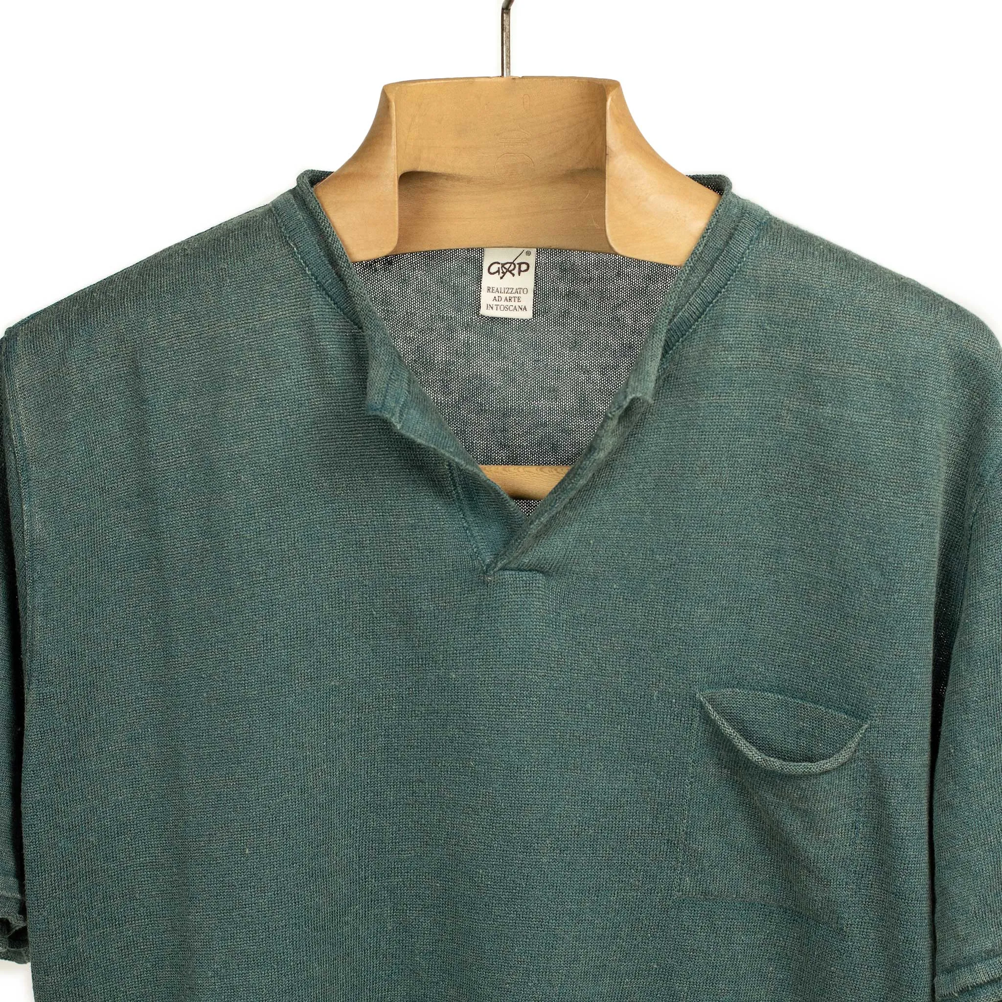 Knit short sleeve henley tee in faded petrol linen (restock)