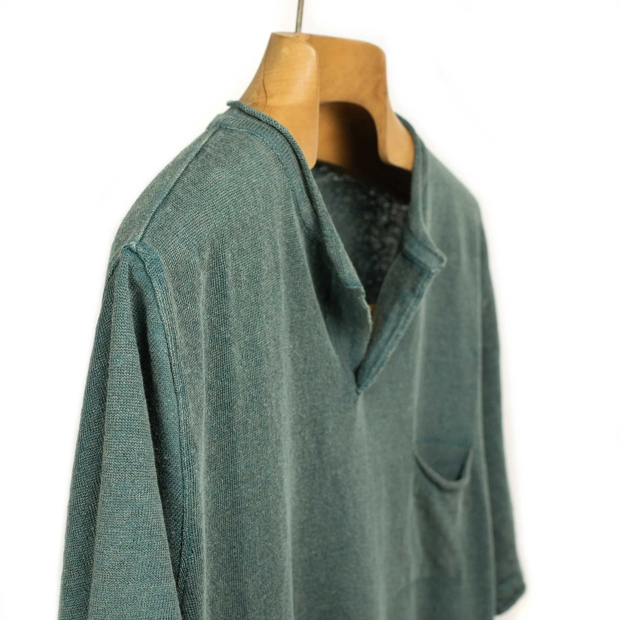 Knit short sleeve henley tee in faded petrol linen (restock)