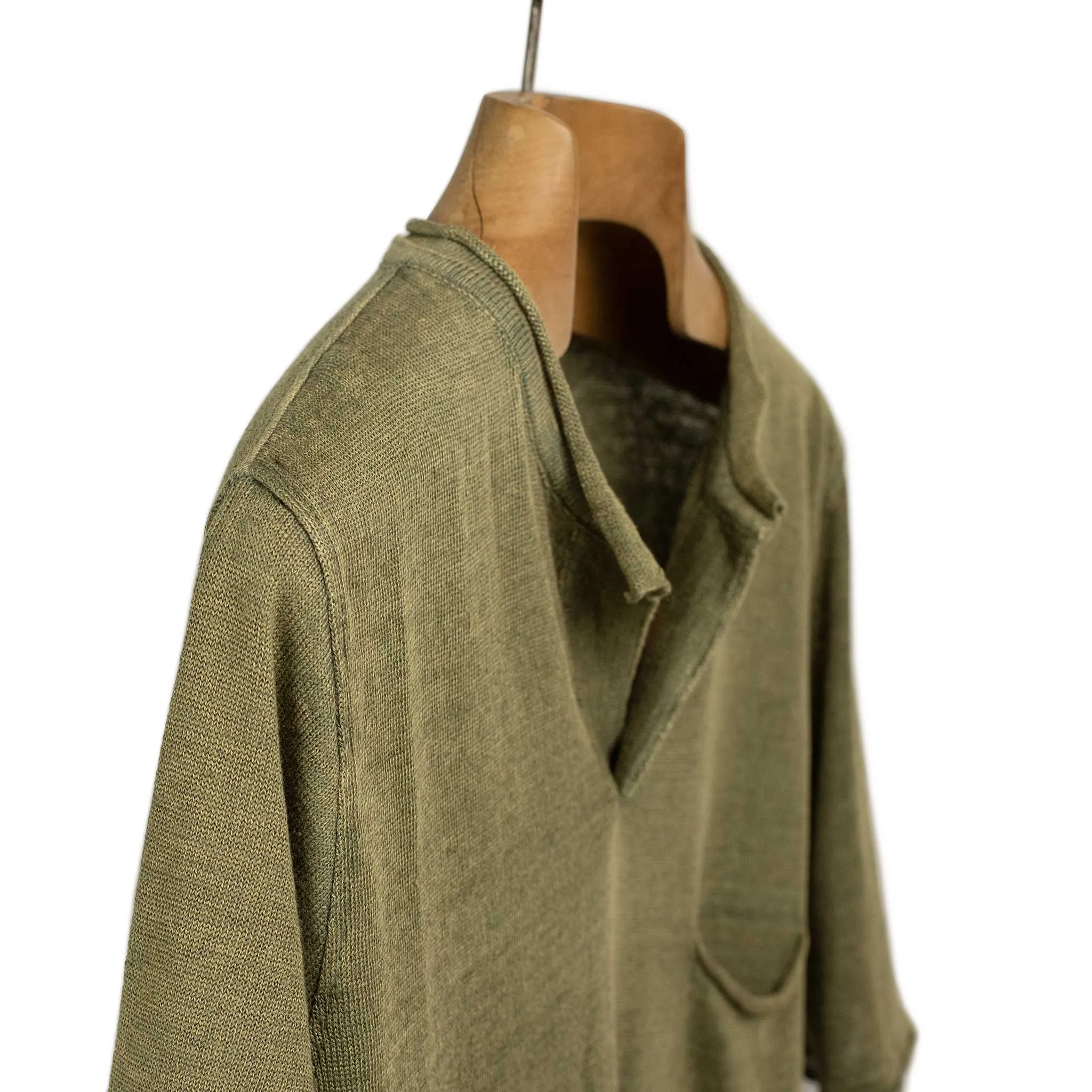 Knit short sleeve henley tee in military green linen (restock)
