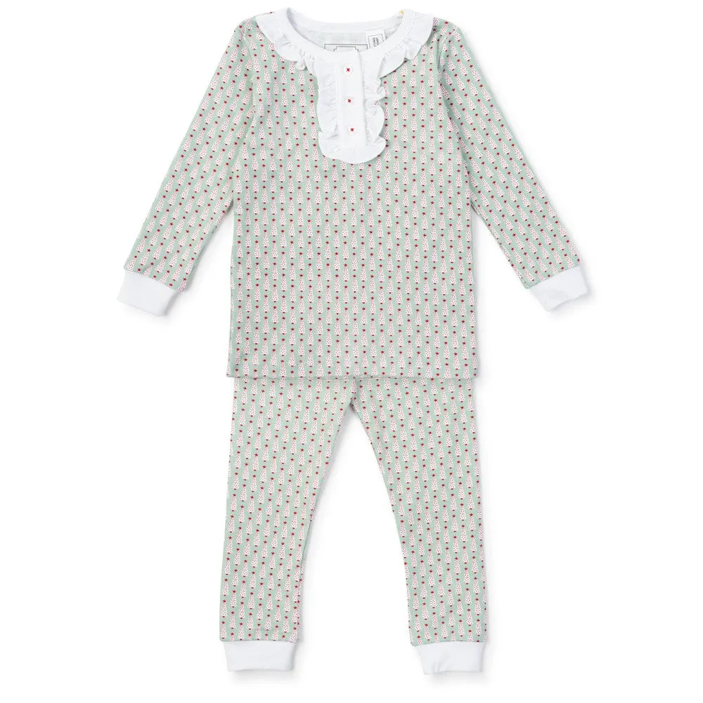 Lila & Hayes Girls Alden Pajamas Set - Green Festive Christmas Trees