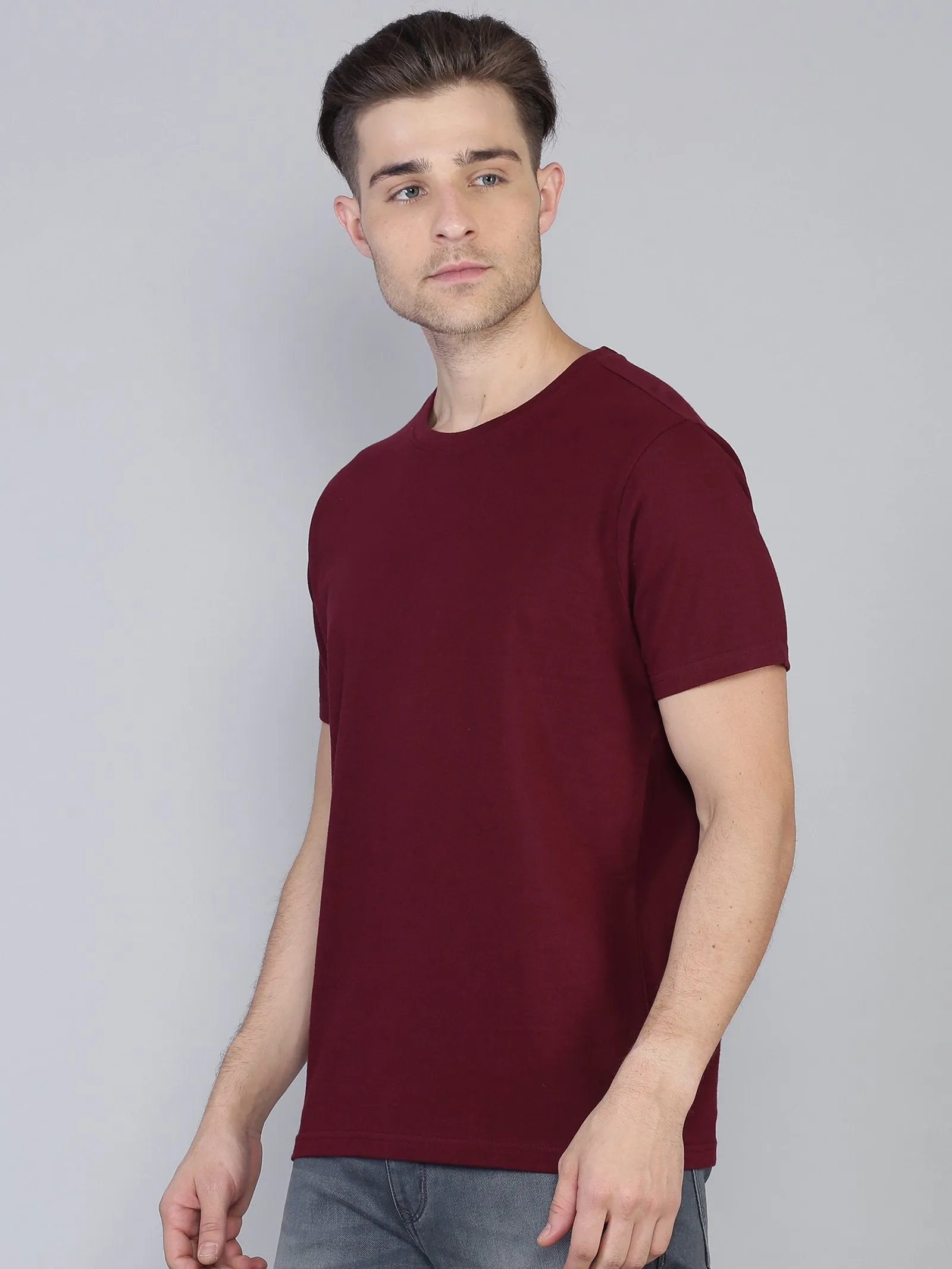 MEN'S MAROON/GREEN/NAVY SOLID SLIM FIT T.SHIRT