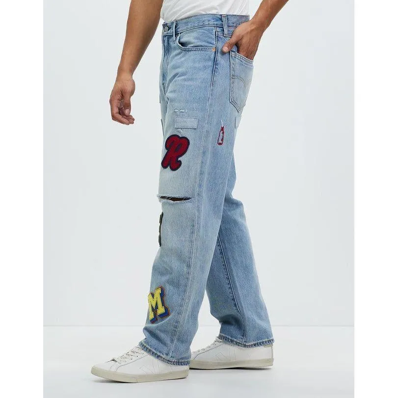 NWT - Levis 568 Stay Loose 'Folk Chaos" Mens Patch Jeans - Size 34