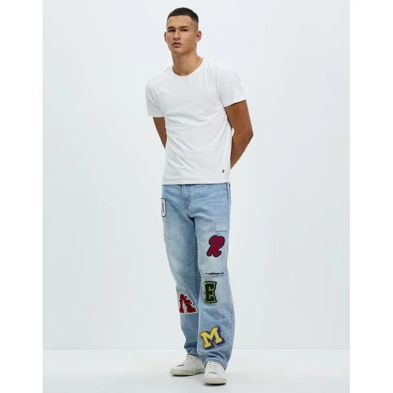 NWT - Levis 568 Stay Loose 'Folk Chaos" Mens Patch Jeans - Size 34
