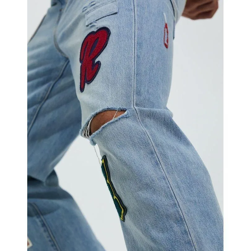 NWT - Levis 568 Stay Loose 'Folk Chaos" Mens Patch Jeans - Size 34
