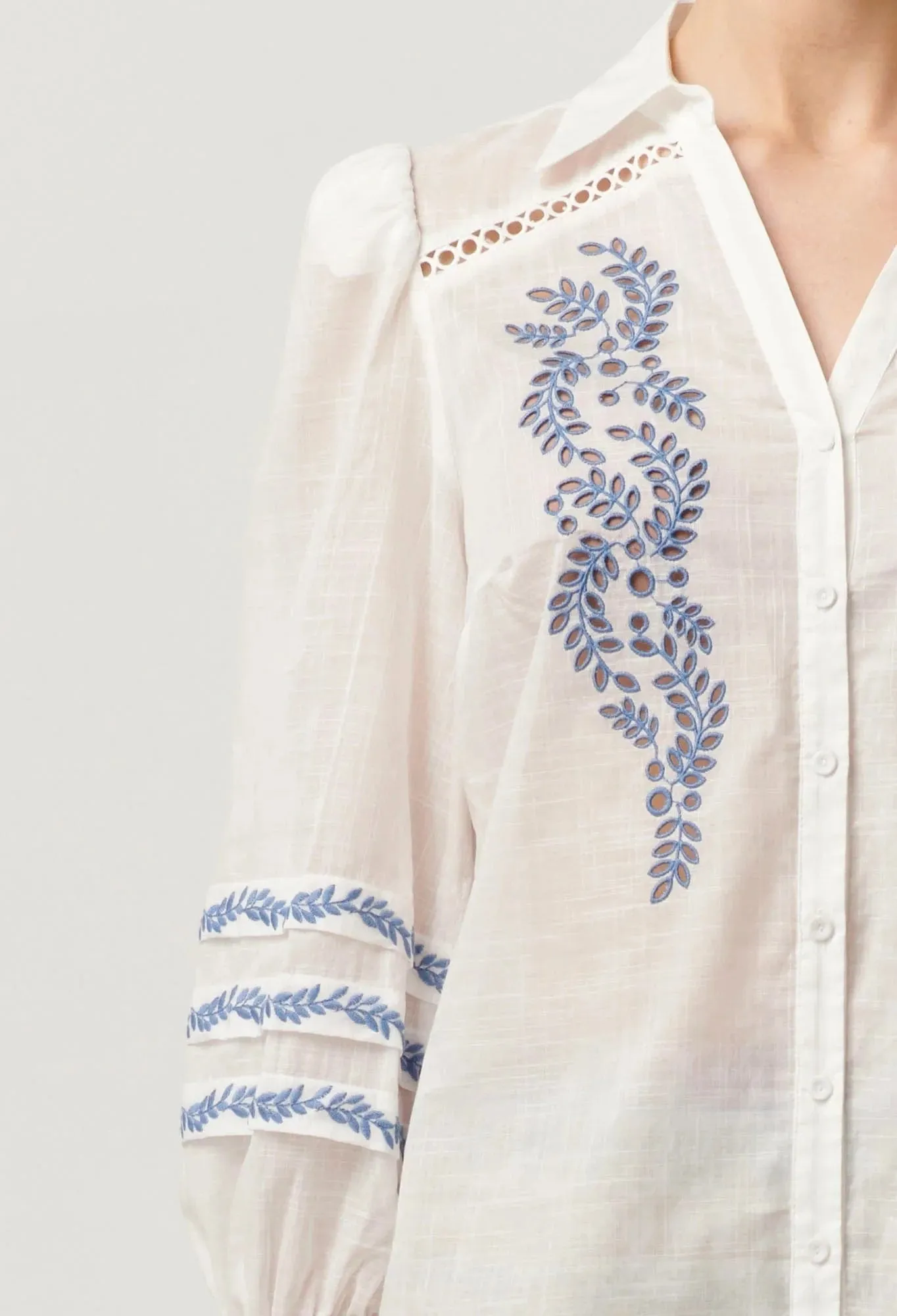Once Was Fleurine Embroidered Cotton Slub Shirt