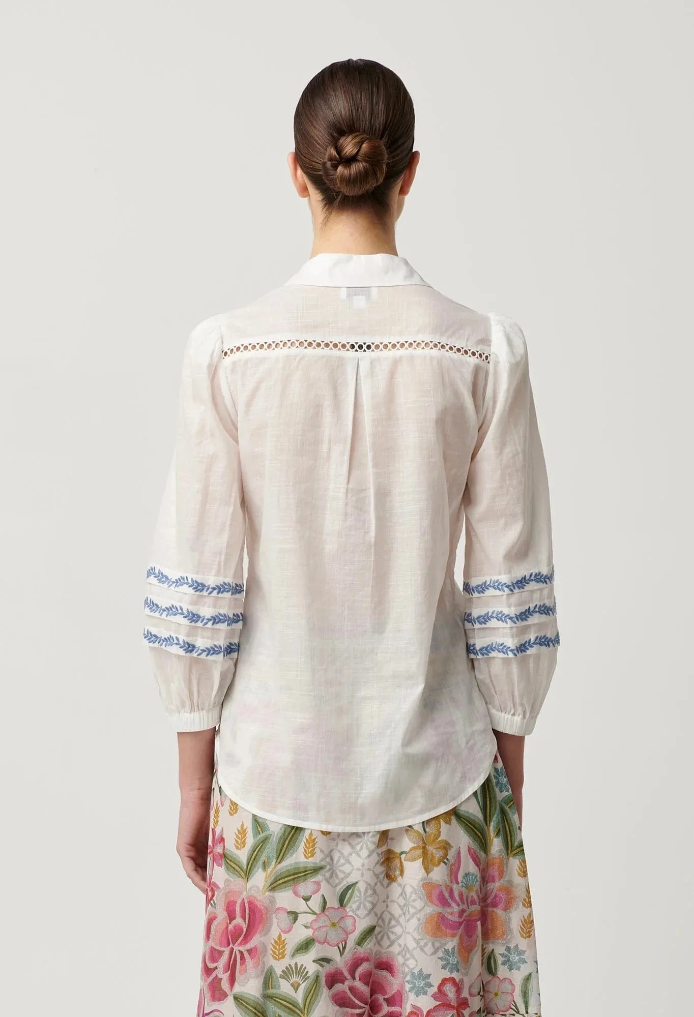 Once Was Fleurine Embroidered Cotton Slub Shirt