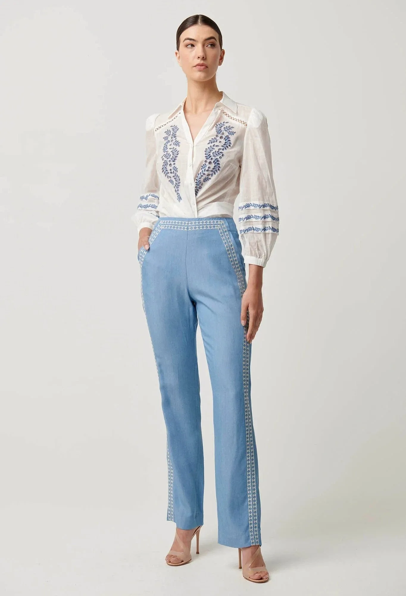 Once Was Fleurine Embroidered Cotton Slub Shirt