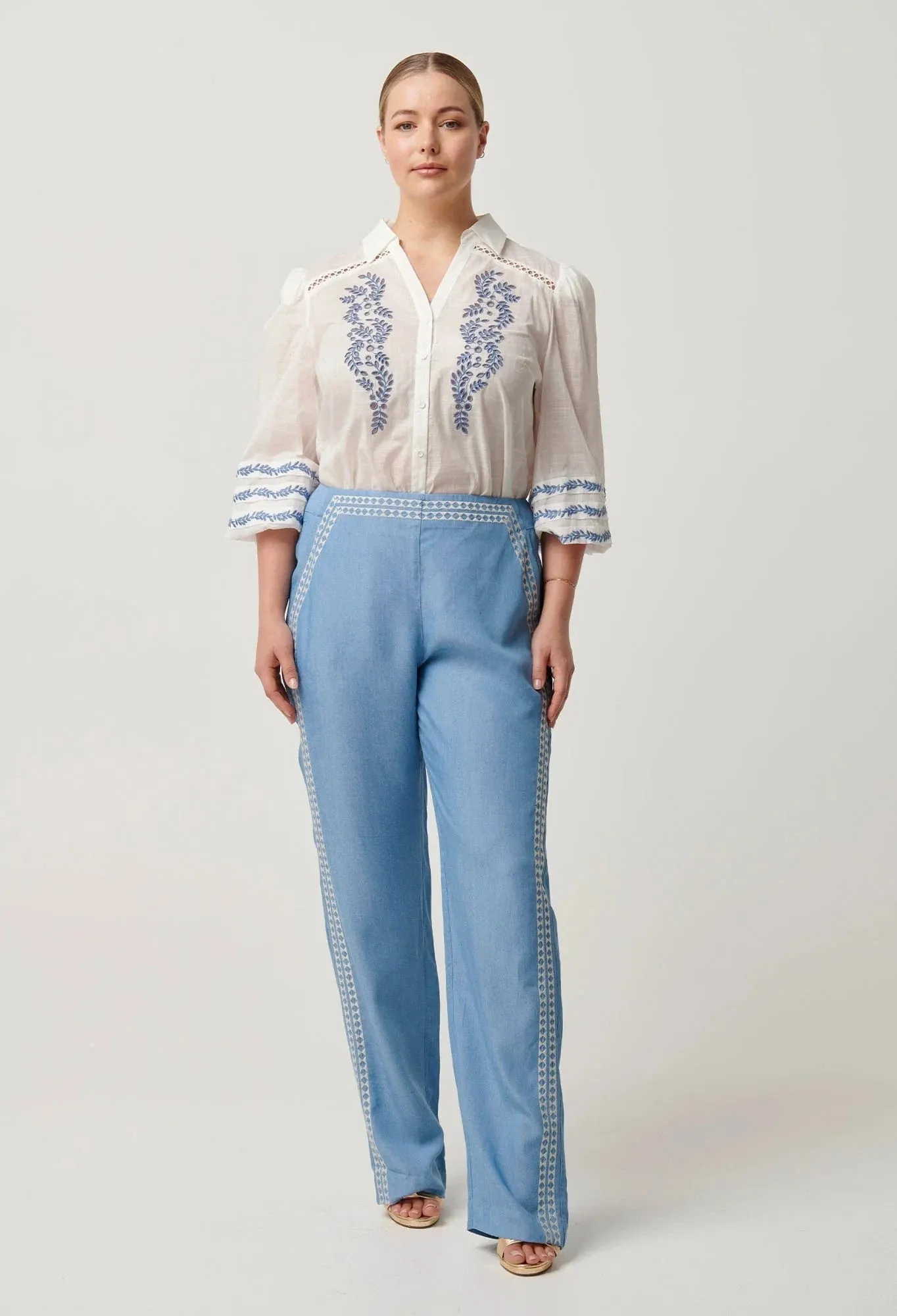 Once Was Fleurine Embroidered Cotton Slub Shirt