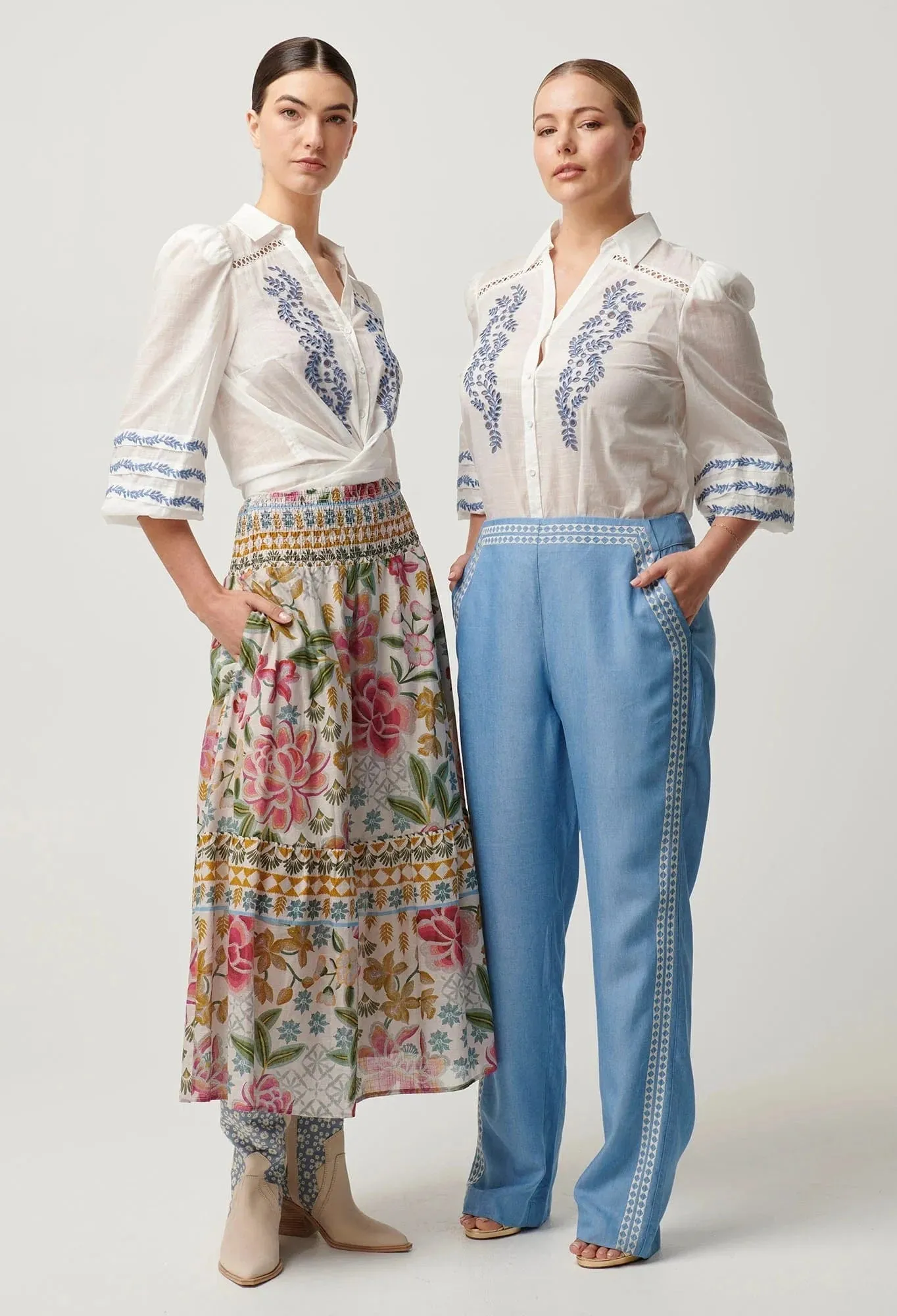 Once Was Fleurine Embroidered Cotton Slub Shirt