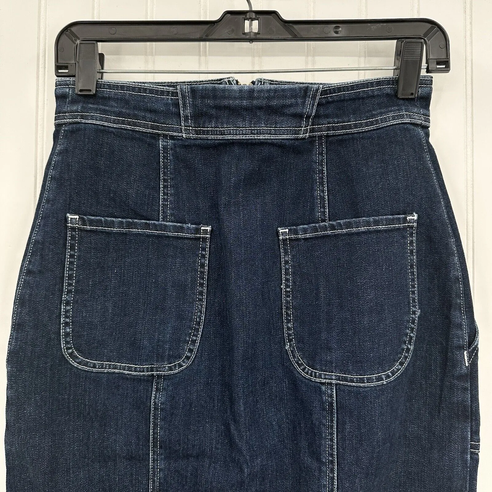 Ramy Brook Skirt Womens 26 Marietta Denim Blue Jean Midi Pencil Zipper Slit EUC