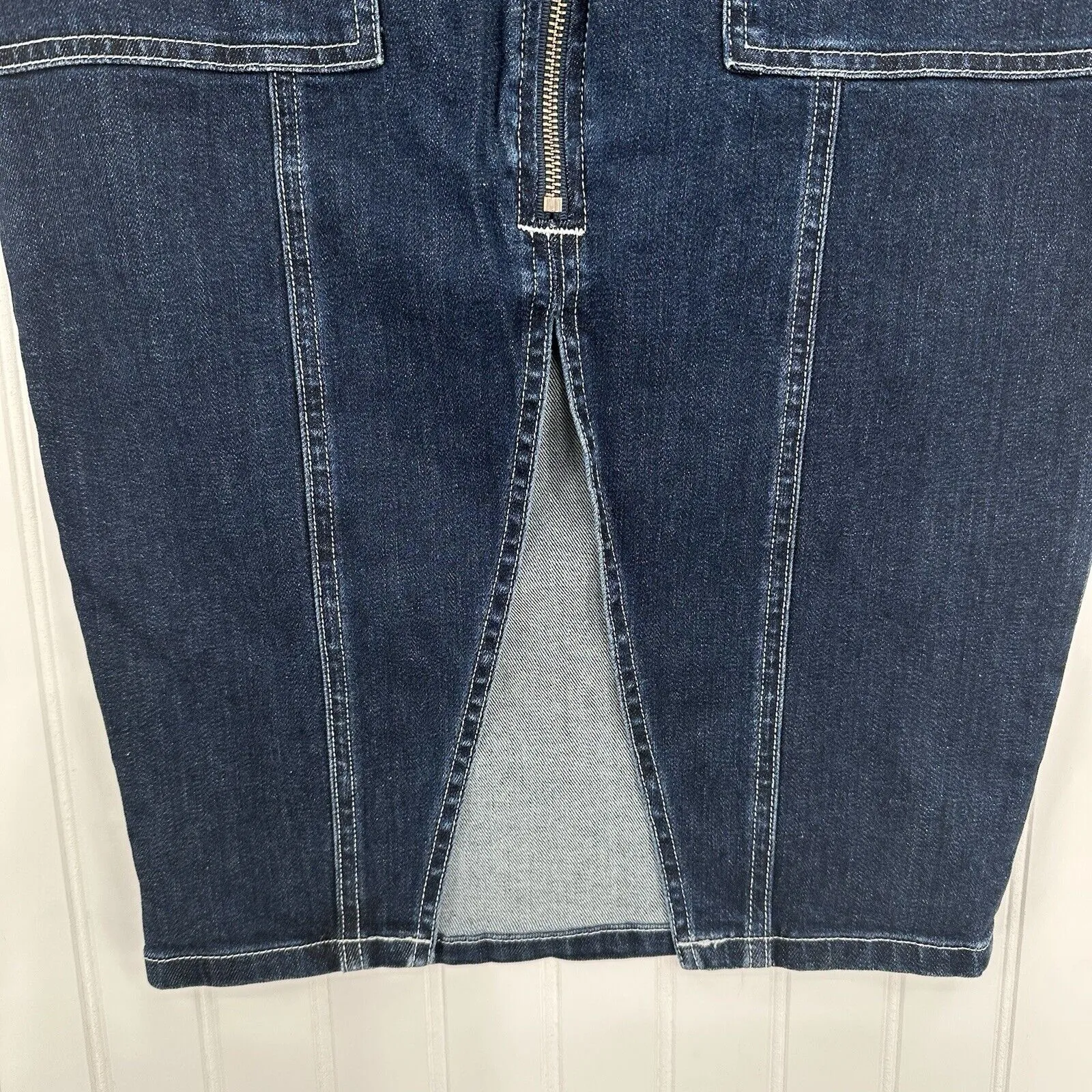 Ramy Brook Skirt Womens 26 Marietta Denim Blue Jean Midi Pencil Zipper Slit EUC
