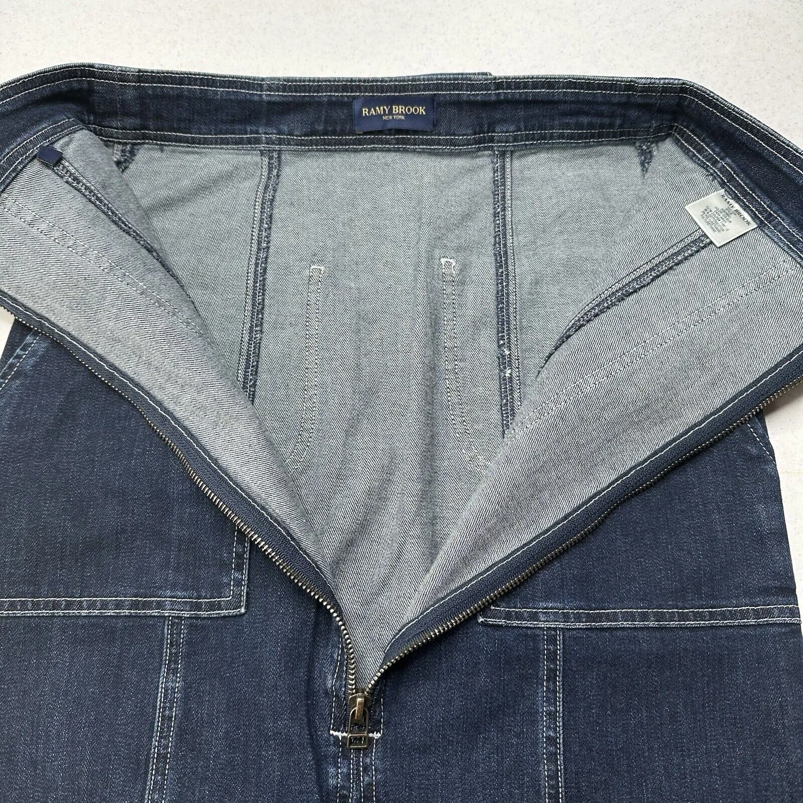 Ramy Brook Skirt Womens 26 Marietta Denim Blue Jean Midi Pencil Zipper Slit EUC