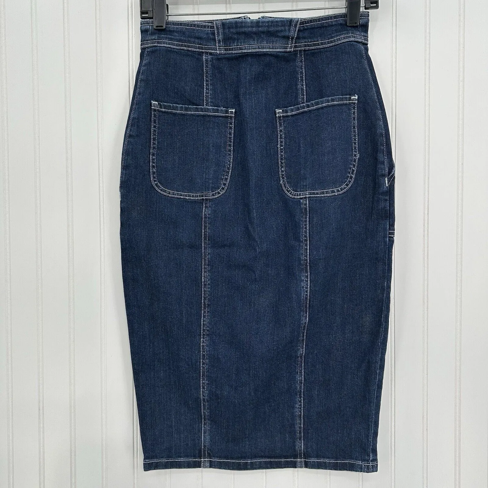 Ramy Brook Skirt Womens 26 Marietta Denim Blue Jean Midi Pencil Zipper Slit EUC