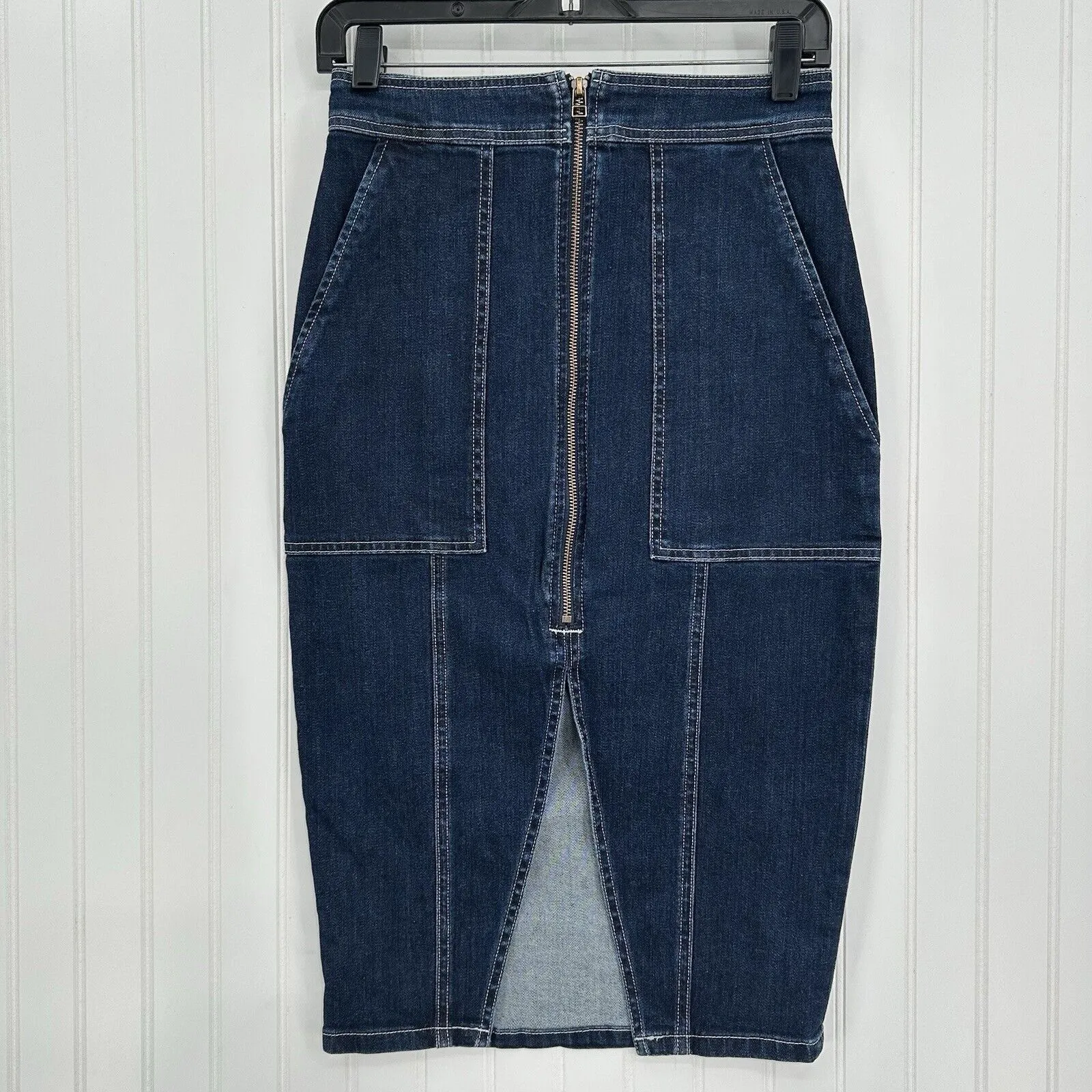 Ramy Brook Skirt Womens 26 Marietta Denim Blue Jean Midi Pencil Zipper Slit EUC