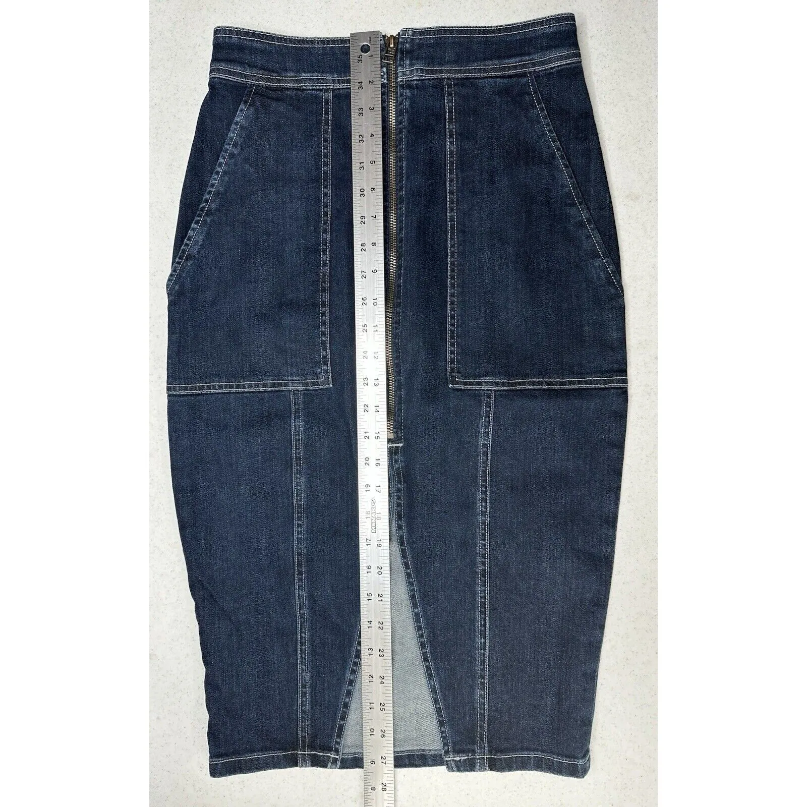 Ramy Brook Skirt Womens 26 Marietta Denim Blue Jean Midi Pencil Zipper Slit EUC