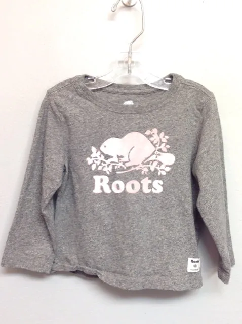Roots Size 18M Gray Logo Cotton Infant Girls Onesies & Tees