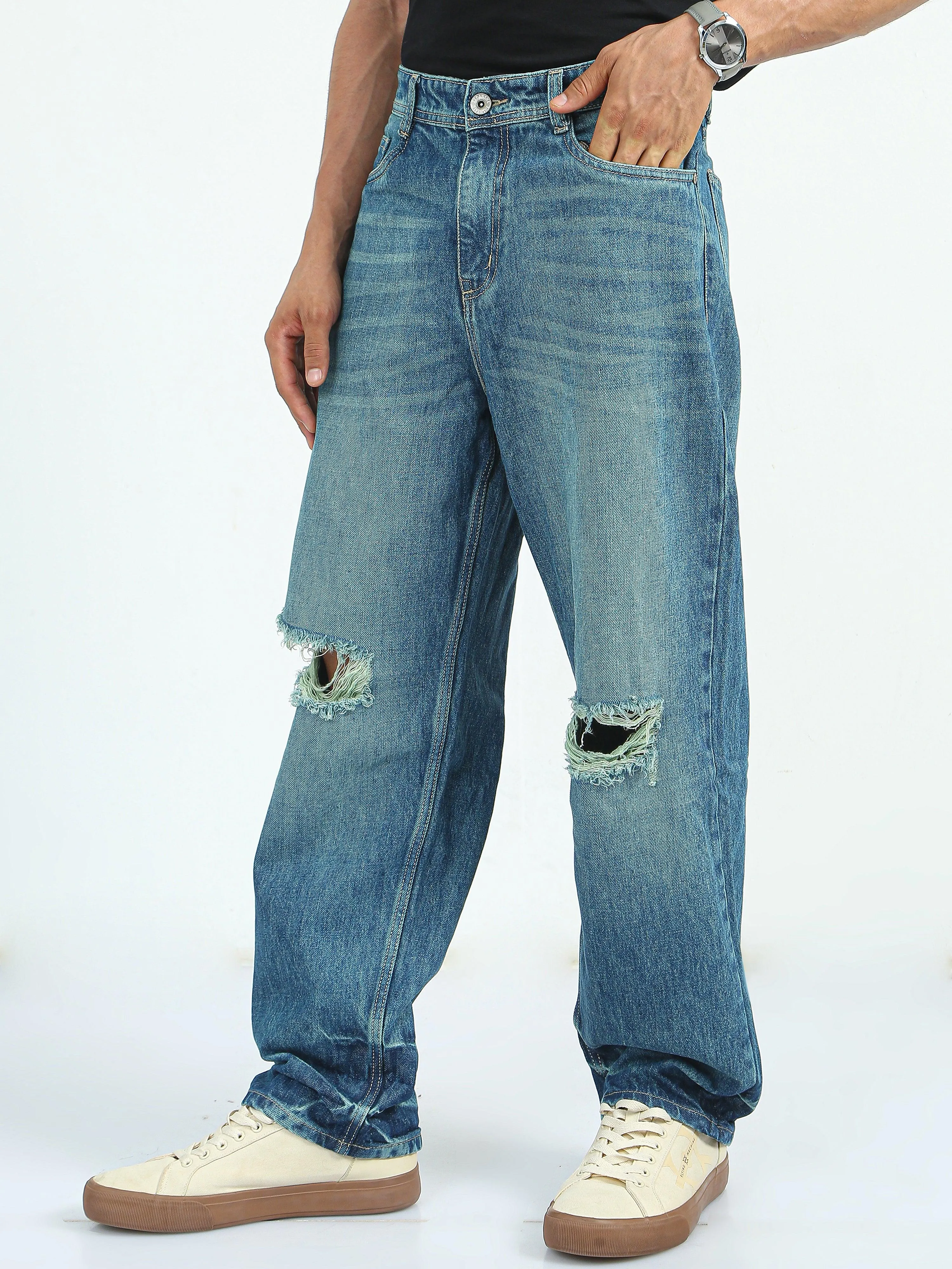 Sky Relaxed Fit Distressed Jean Blue