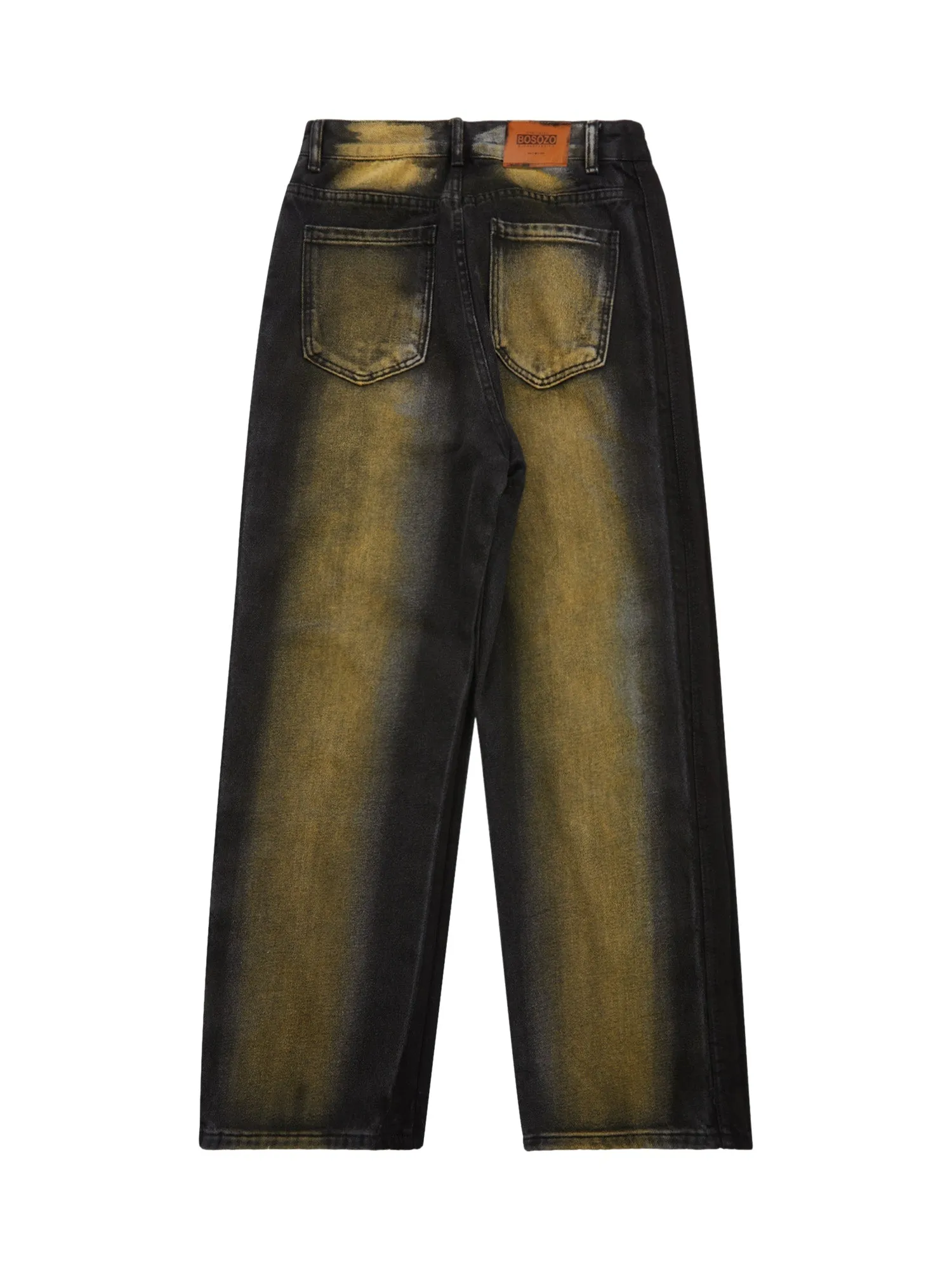 Sneakerhill Hip-hop Washed Distressed Loose Spray-dyed Jeans