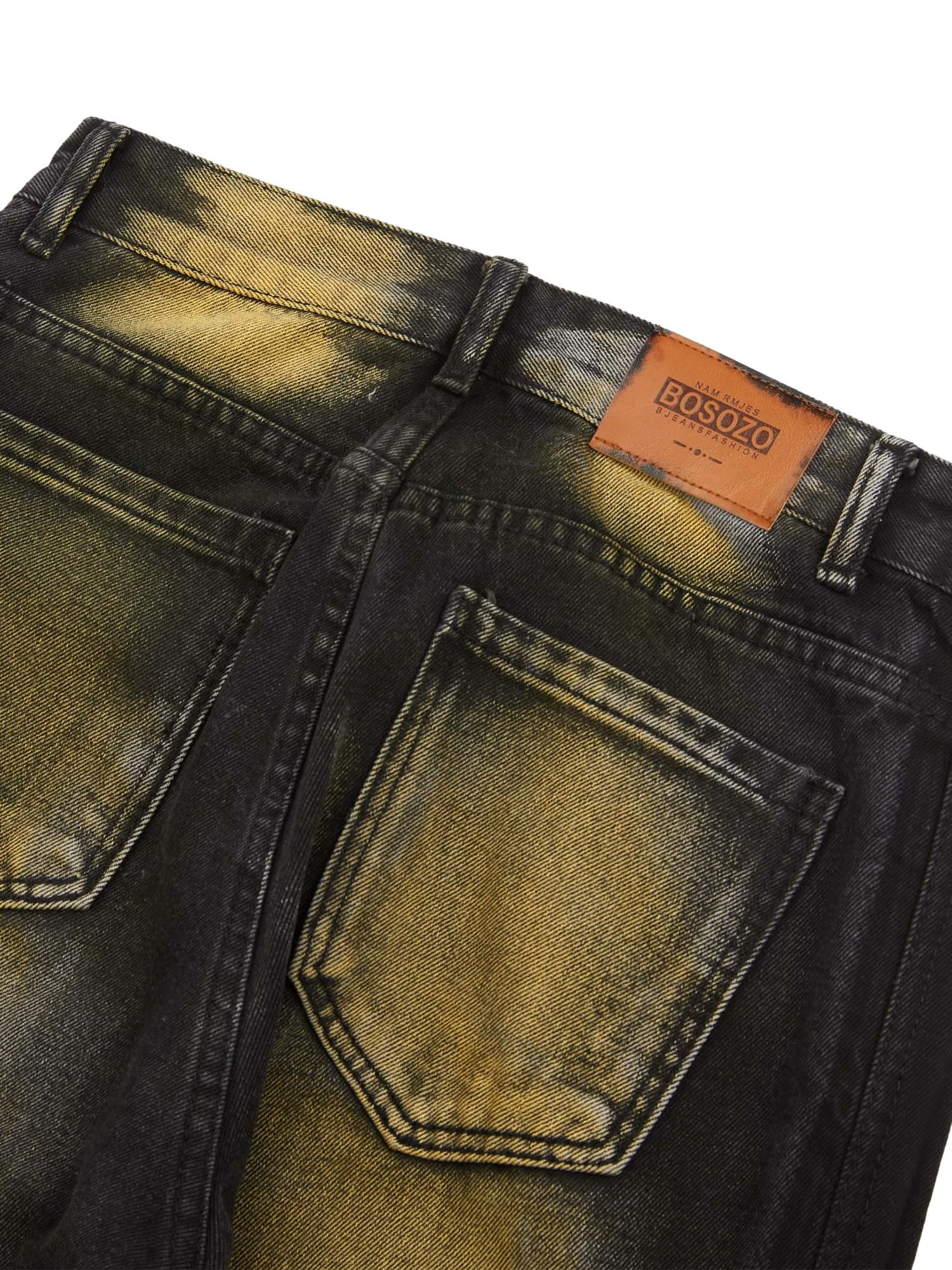 Sneakerhill Hip-hop Washed Distressed Loose Spray-dyed Jeans
