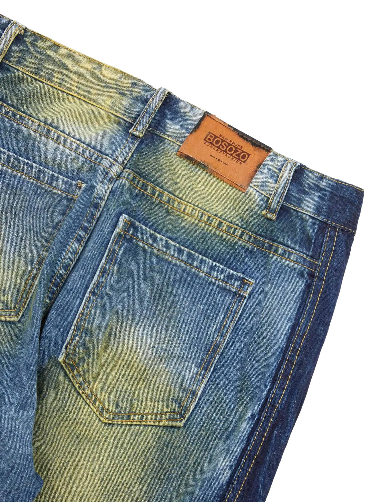 Sneakerhill Hip-hop Washed Distressed Loose Spray-dyed Jeans