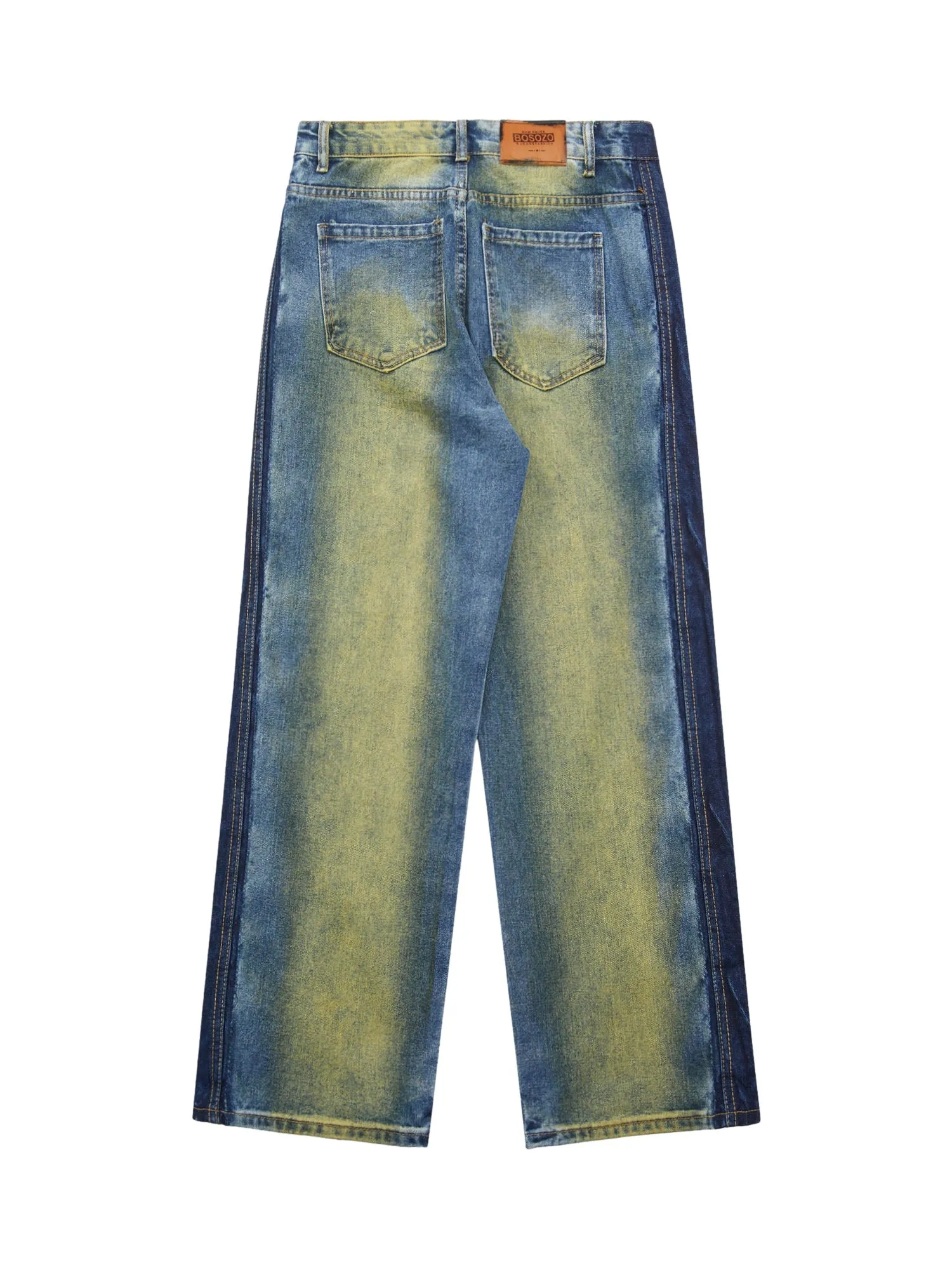 Sneakerhill Hip-hop Washed Distressed Loose Spray-dyed Jeans