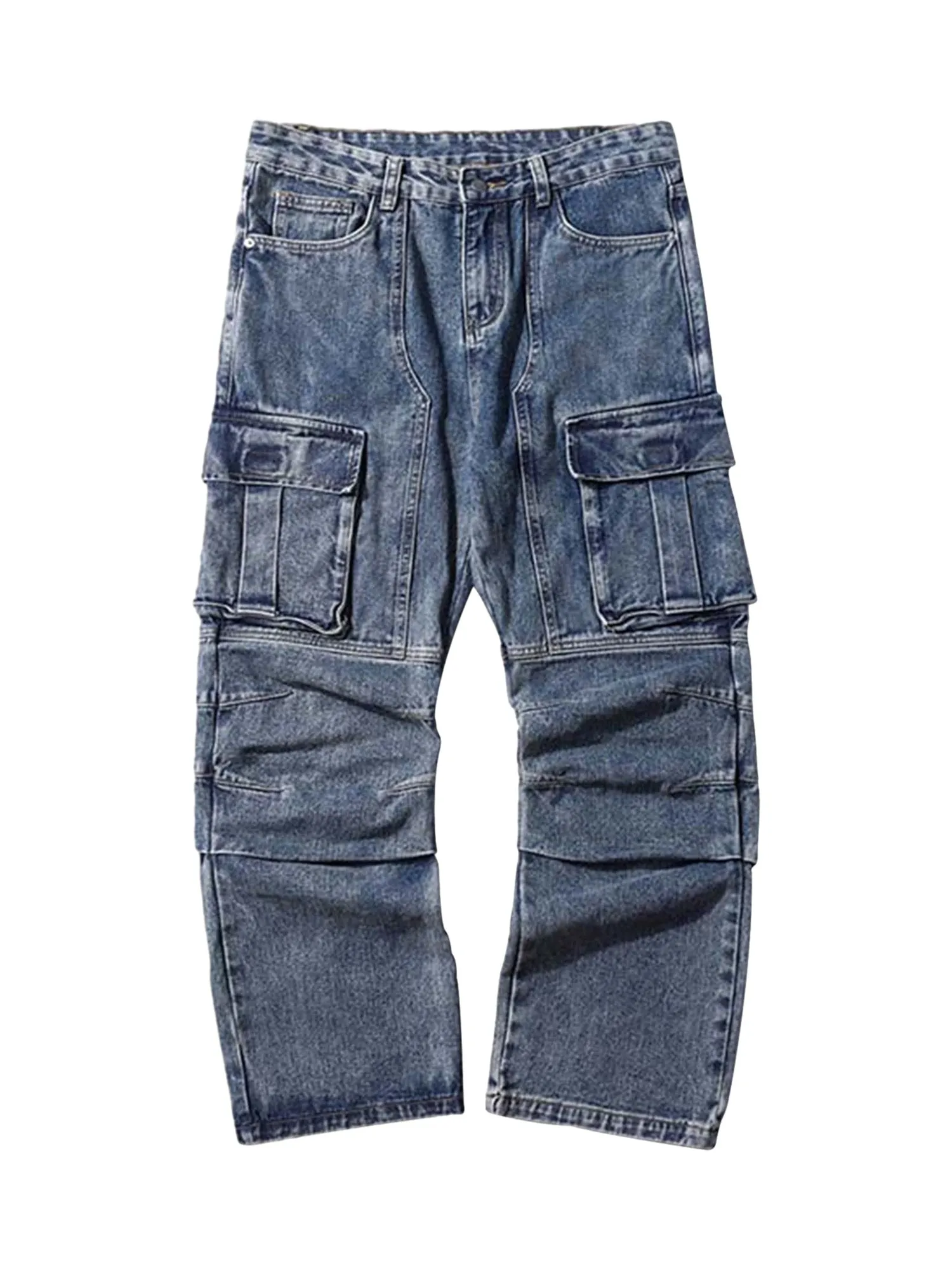 Sneakerhill Washed And Distressed Multi-pocket Jeans - 1698