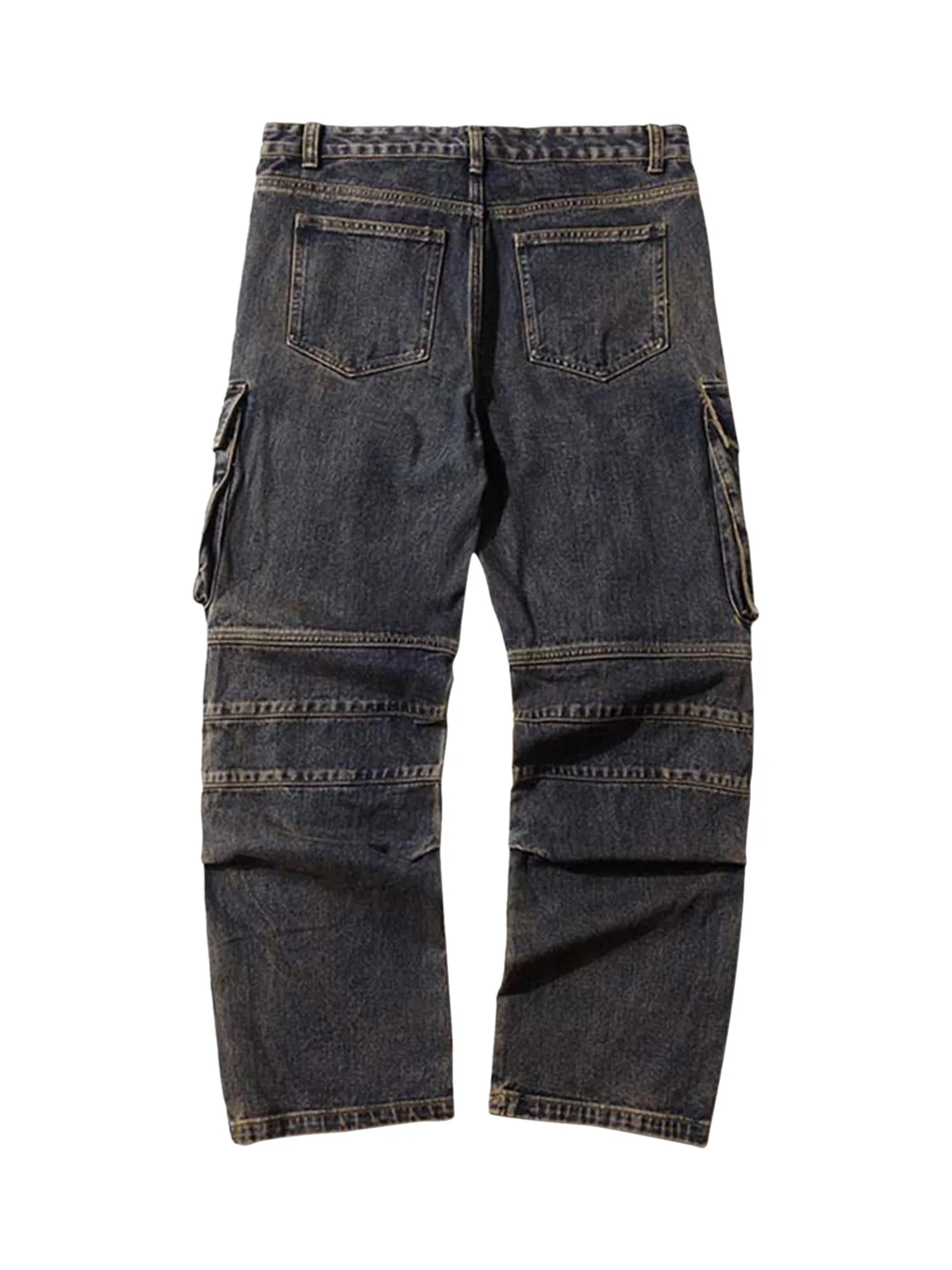 Sneakerhill Washed And Distressed Multi-pocket Jeans - 1698