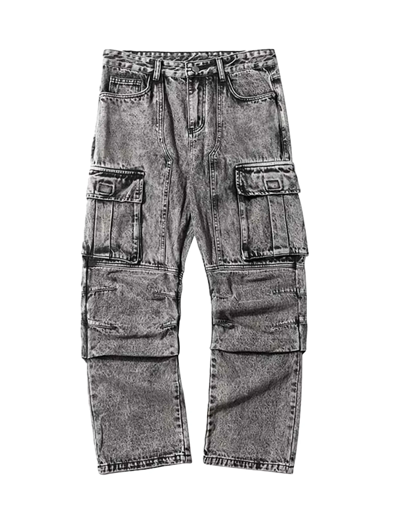Sneakerhill Washed And Distressed Multi-pocket Jeans - 1698