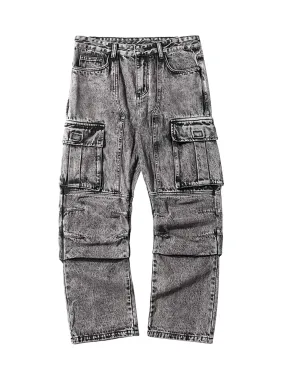 Sneakerhill Washed And Distressed Multi-pocket Jeans - 1698