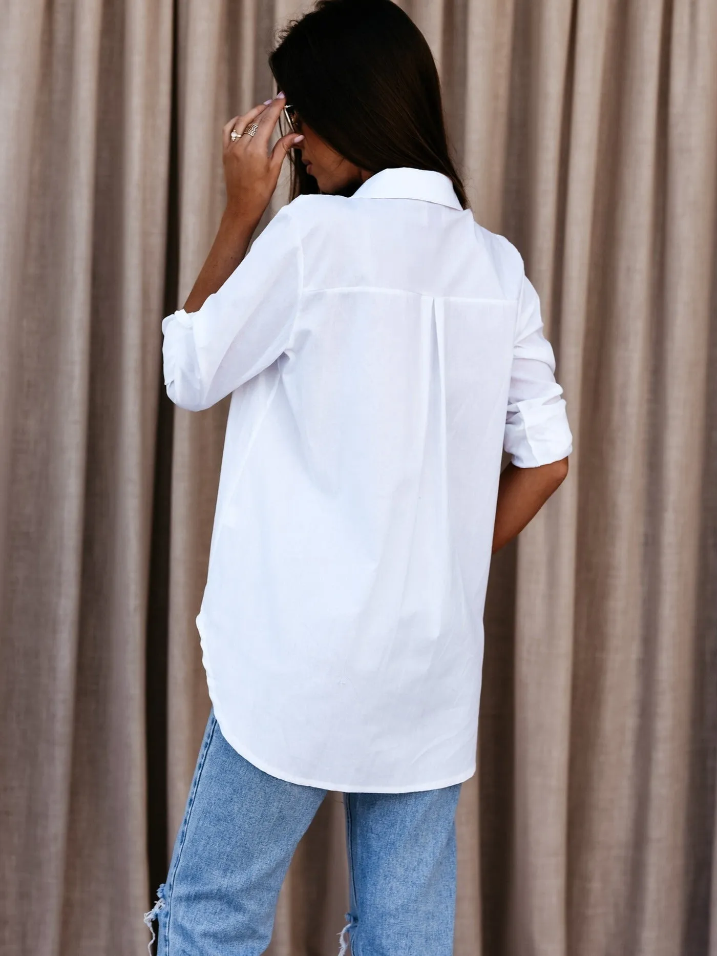 V-neck Solid Button Long Sleeve Casual Blouse