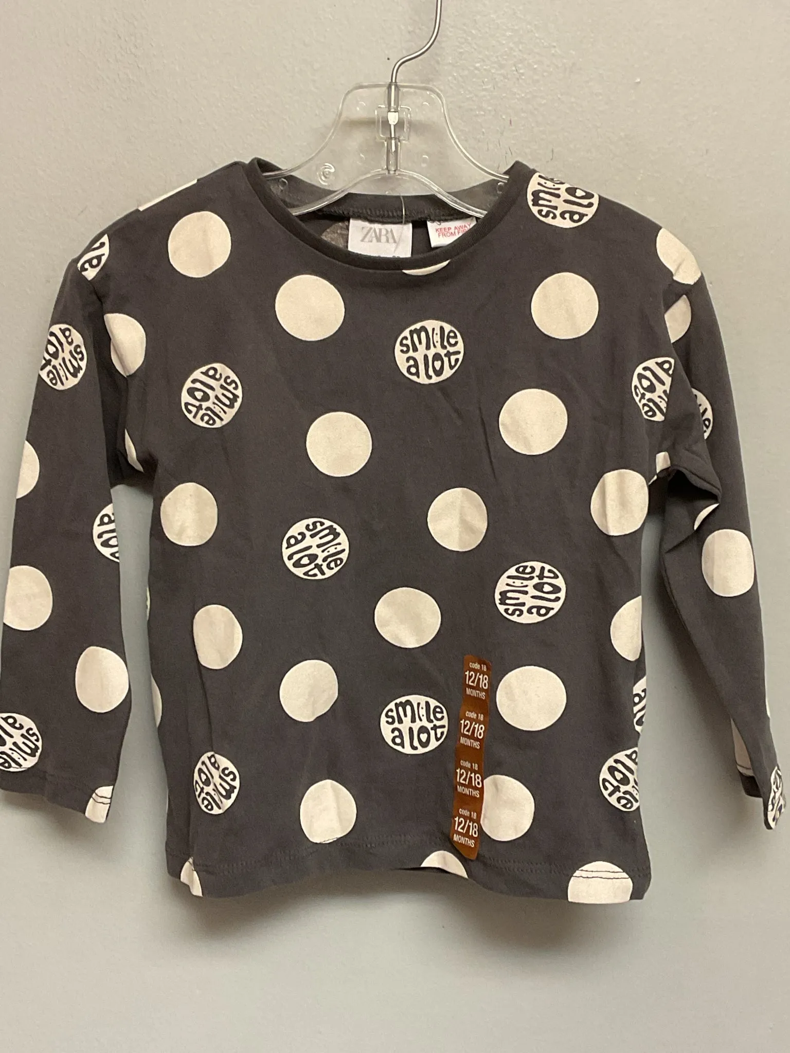 Zara Size 12M Gray Polka Dot Cotton Infant Girls Onesies & Tees
